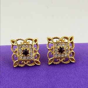 💛 Elegant Avon Gold and Silver Crystal Stud Earrings
